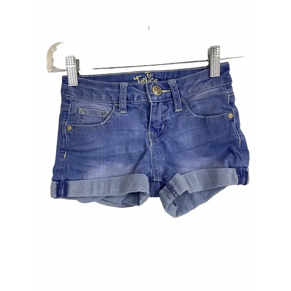 Justice Girls Medium Wash Blue Denim Jean Shorts Kid's Youth Size 7
